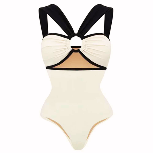 Women’s Contrast Tube Top One-Piece Swimsuit – Halter Neck Push-Up Swimwear | Summer Beach & Pool Party Style