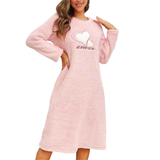 Women’s Flannel Velvet Nightdress – Warm Heart Print Sleepwear | Soft & Cozy Nightgown
