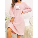 Women’s Flannel Velvet Nightdress – Warm Heart Print Sleepwear | Soft & Cozy Nightgown