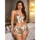 Women’s Silk Satin Sleepwear Set – V-Neck Camisole & Shorts | Elegant Comfort Lounge & Nightwear