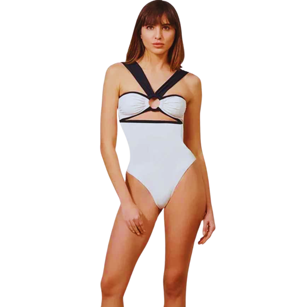 Women’s Contrast Tube Top One-Piece Swimsuit – Halter Neck Push-Up Swimwear | Summer Beach & Pool Party Style