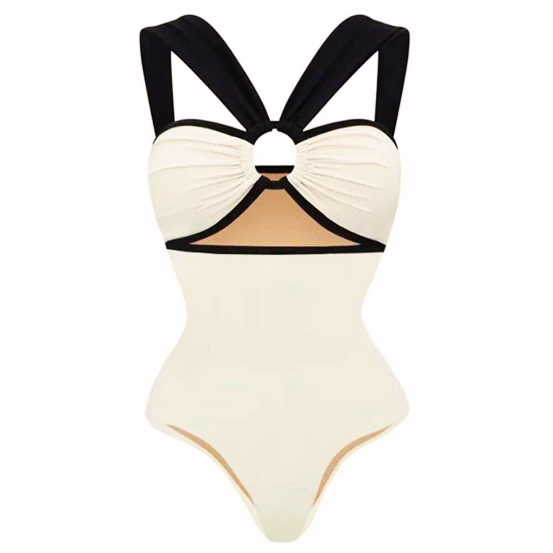 Women’s Contrast Tube Top One-Piece Swimsuit – Halter Neck Push-Up Swimwear | Summer Beach & Pool Party Style