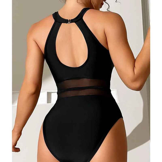 Women’s Black Mesh One-Piece Swimsuit – Push-Up Sexy Swimwear | Elegant Beach & Pool Bathing Suit
