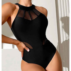 Women’s Black Mesh One-Piece Swimsuit – Push-Up Sexy Swimwear | Elegant Beach & Pool Bathing Suit