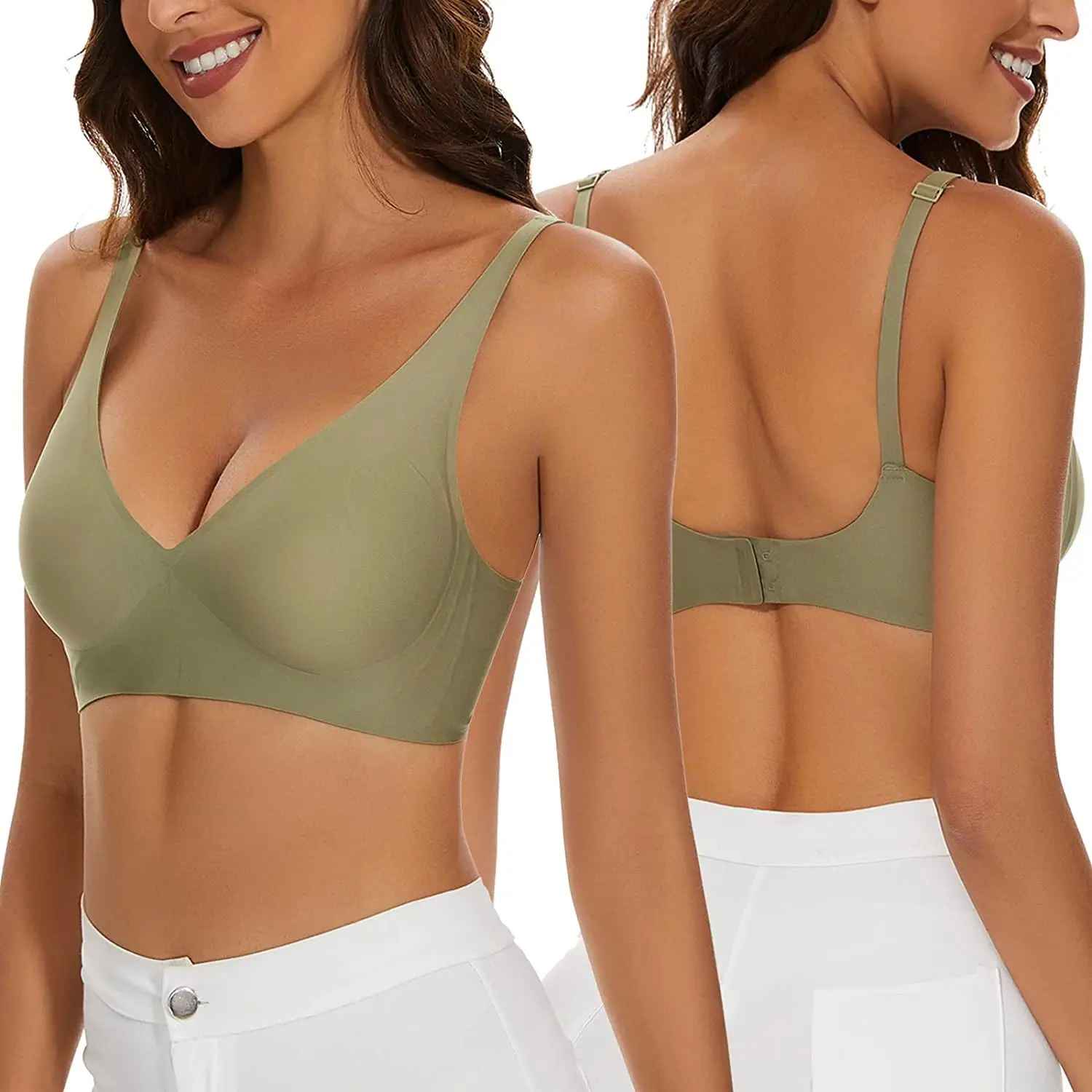 Jelly Wireless Seamless Bra – Women’s Deep V Push-Up Bralette | Comfortable Everyday T-Shirt Bra