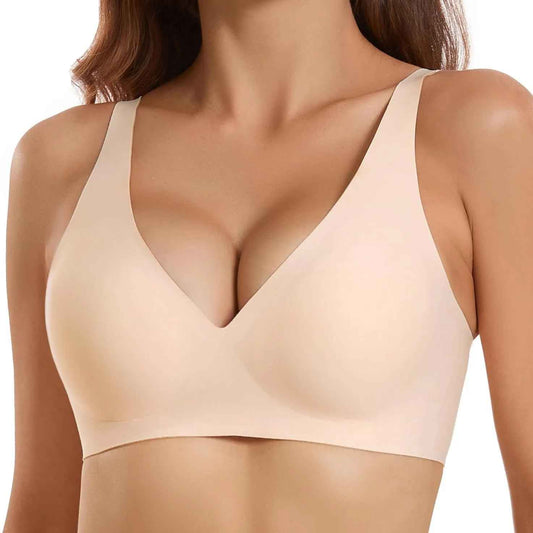 Jelly Wireless Seamless Bra – Women’s Deep V Push-Up Bralette | Comfortable Everyday T-Shirt Bra