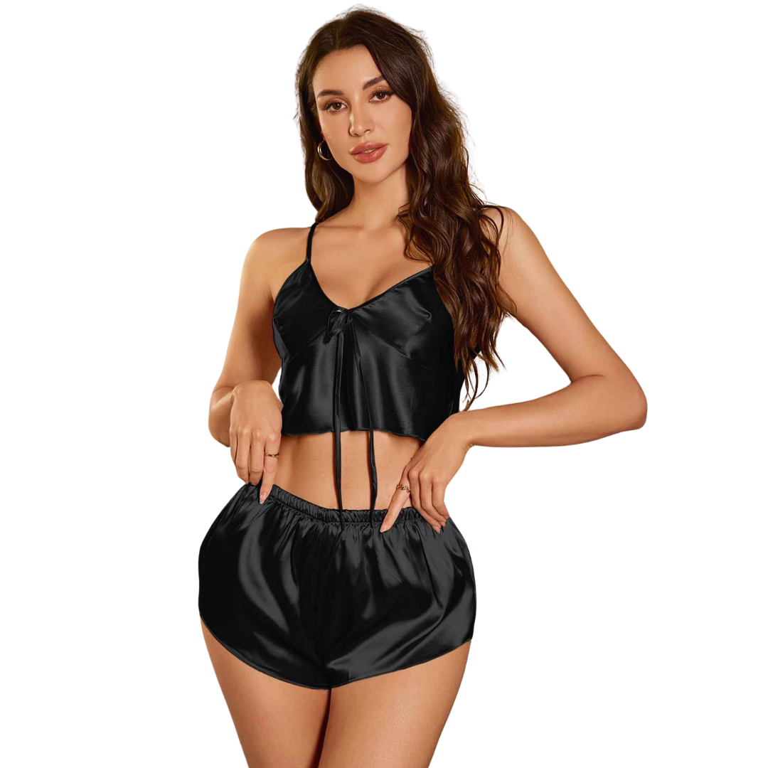 Women’s Silk Satin Sleepwear Set – V-Neck Camisole & Shorts | Elegant Comfort Lounge & Nightwear