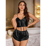 Women’s Silk Satin Sleepwear Set – V-Neck Camisole & Shorts | Elegant Comfort Lounge & Nightwear