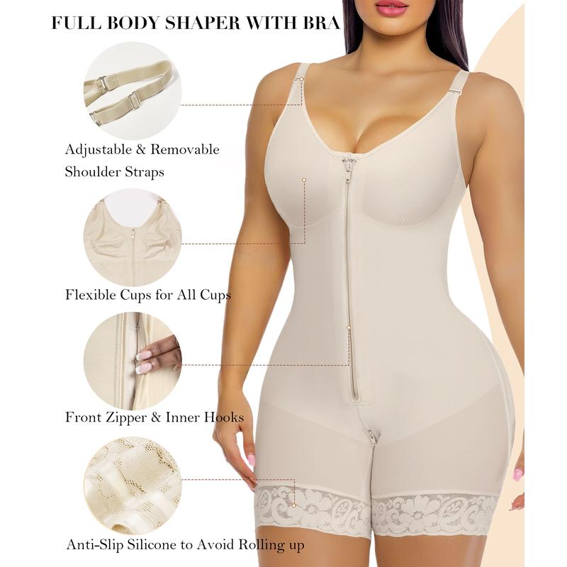 Colombian Full Body Shapewear for Women – Tummy Control, Butt Lifter, Adjustable Straps & Zipper Crotch | High-Compression Faja Bodysuit